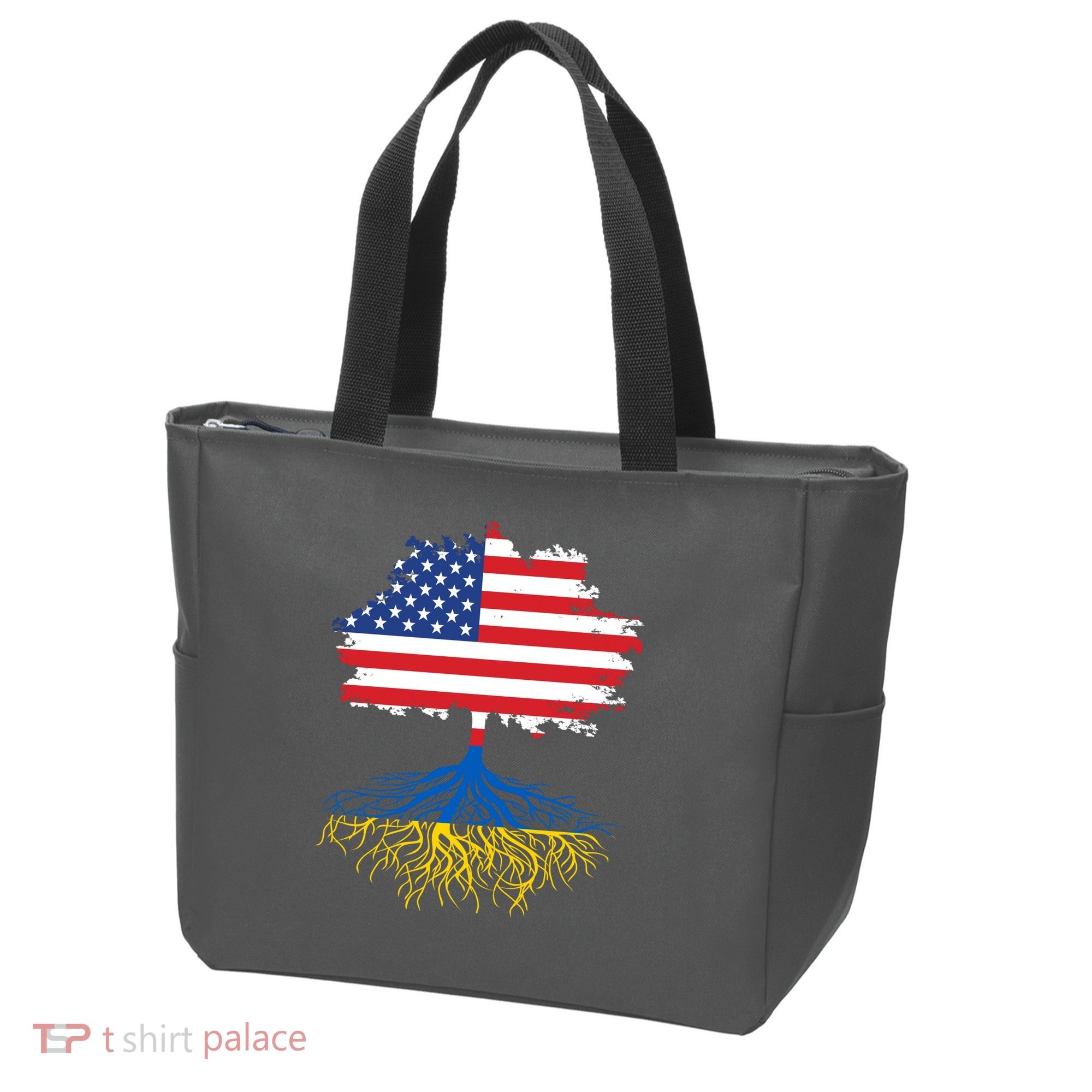 Cool American Ukrainian Roots I Stand With Ukraine USA Ukraine Flags Tote Bag