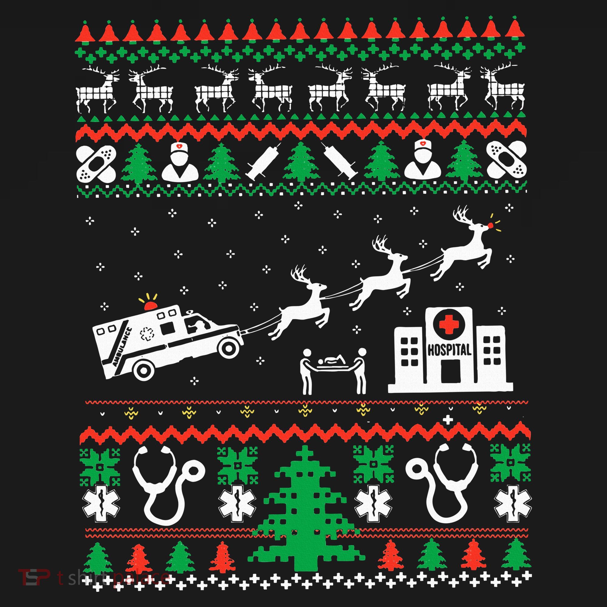 Christmas Ambulance Ugly Sweater Emergency Medical EMT Long Sleeve Shirt