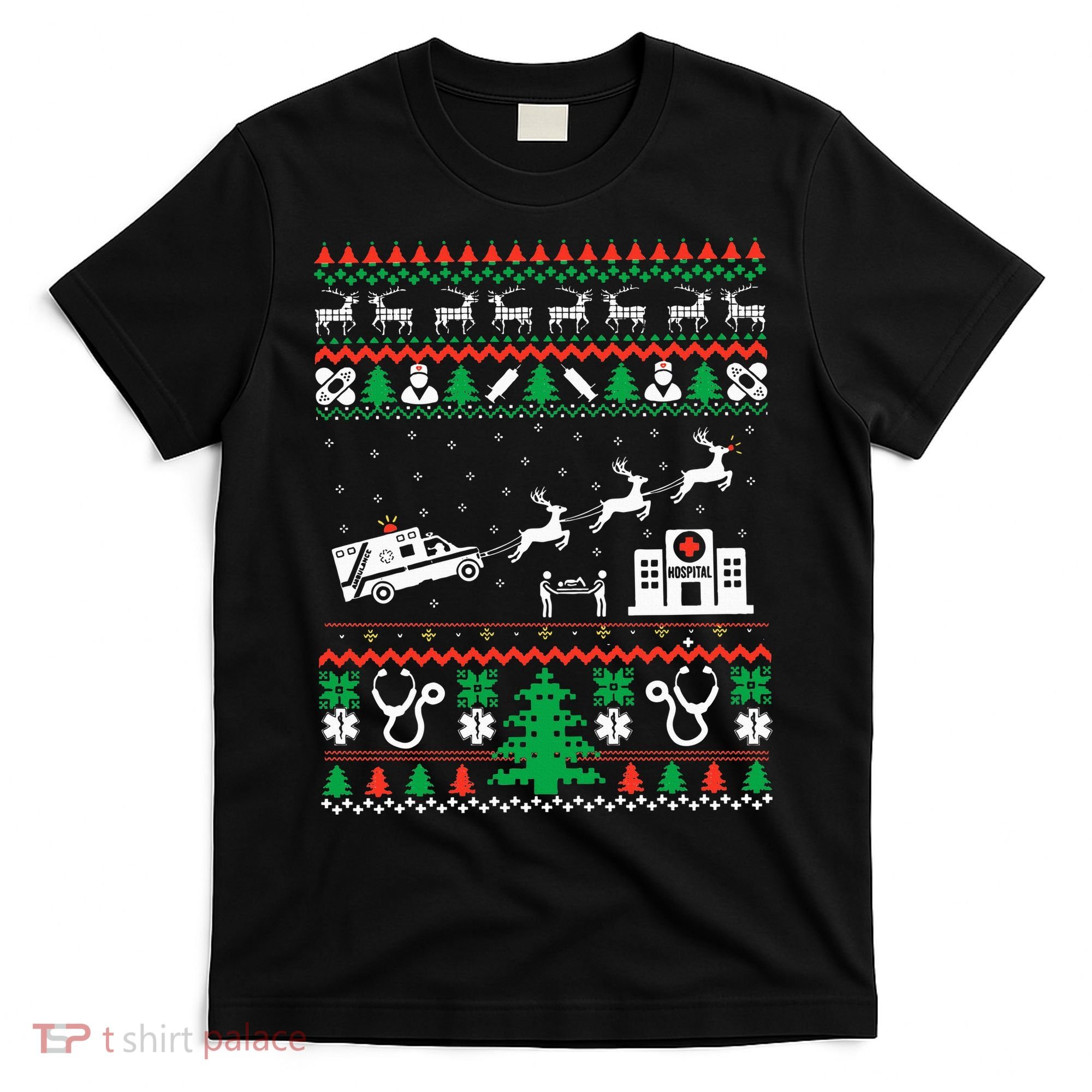 Christmas Ambulance Ugly Sweater Emergency Medical EMT T-Shirt