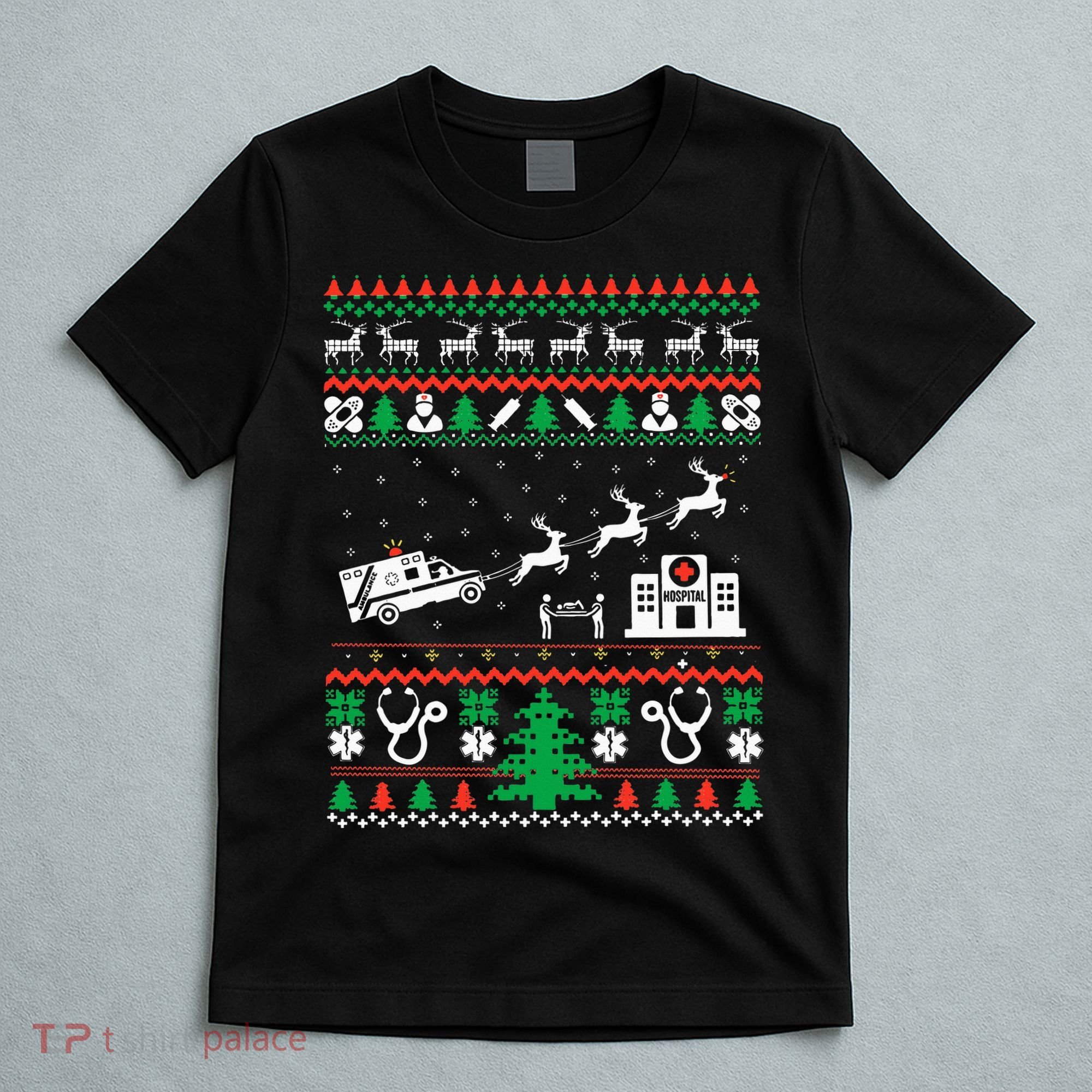 Christmas Ambulance Ugly Sweater Emergency Medical EMT T-Shirt