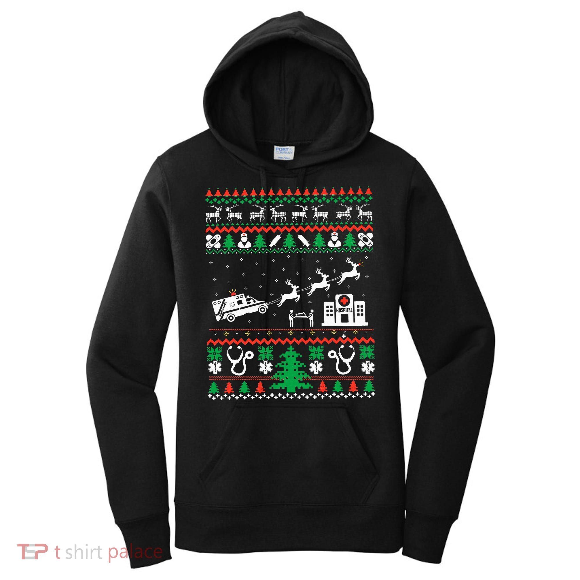 Christmas Ambulance Ugly Sweater Emergency Medical EMT Women's Hoodie