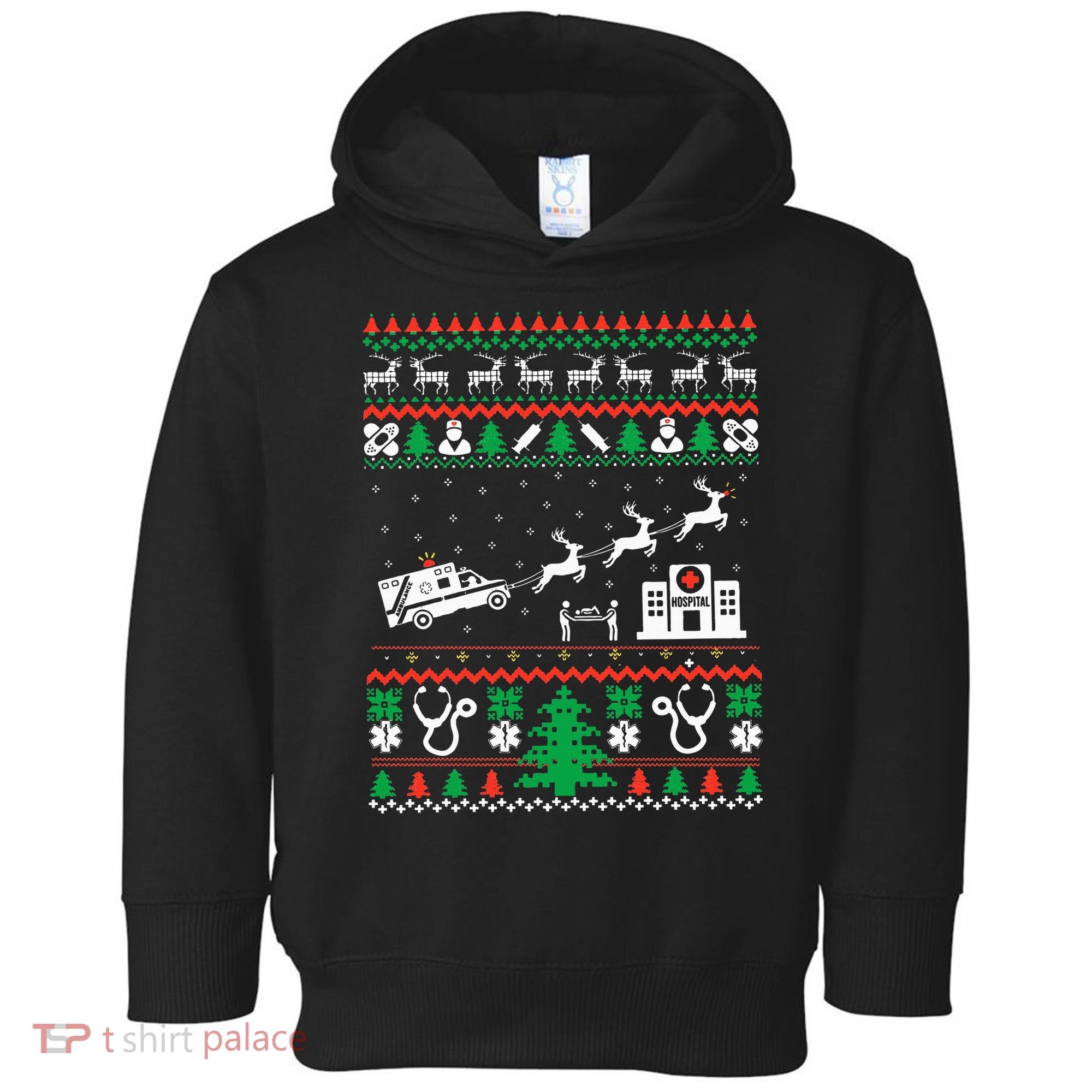 Christmas Ambulance Ugly Sweater Emergency Medical EMT Toddler Hoodie