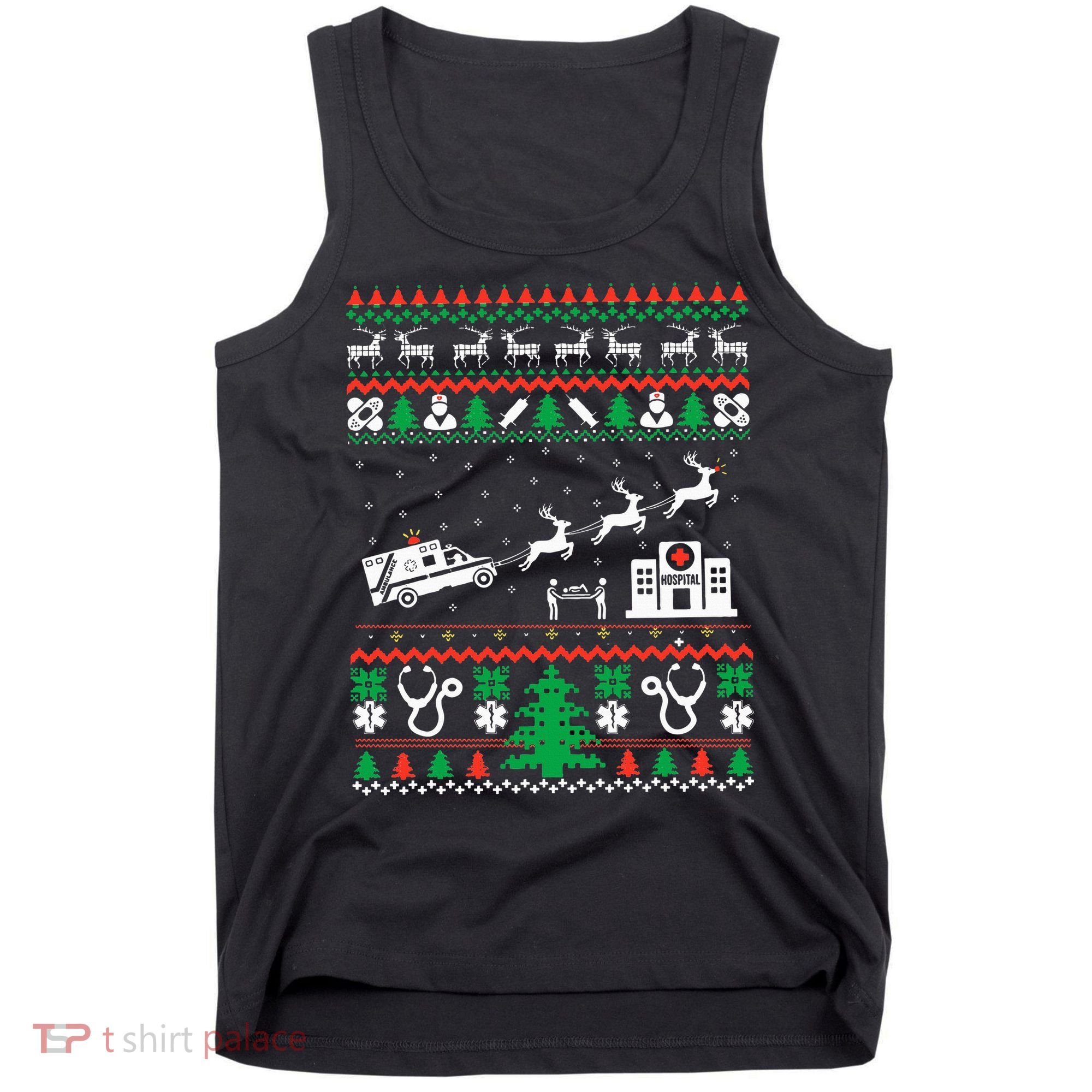 Christmas Ambulance Ugly Sweater Emergency Medical EMT Tank Top