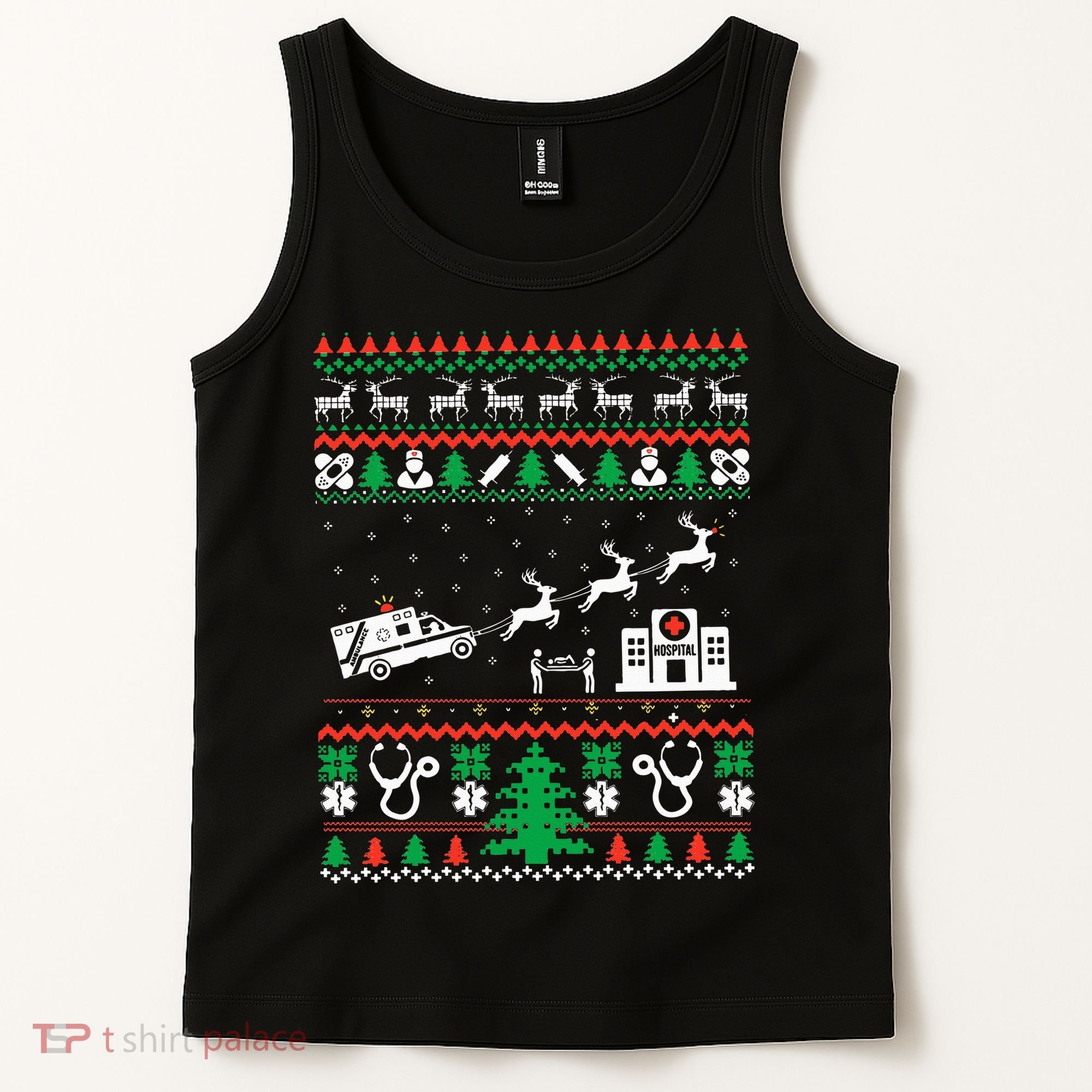 Christmas Ambulance Ugly Sweater Emergency Medical EMT Tank Top