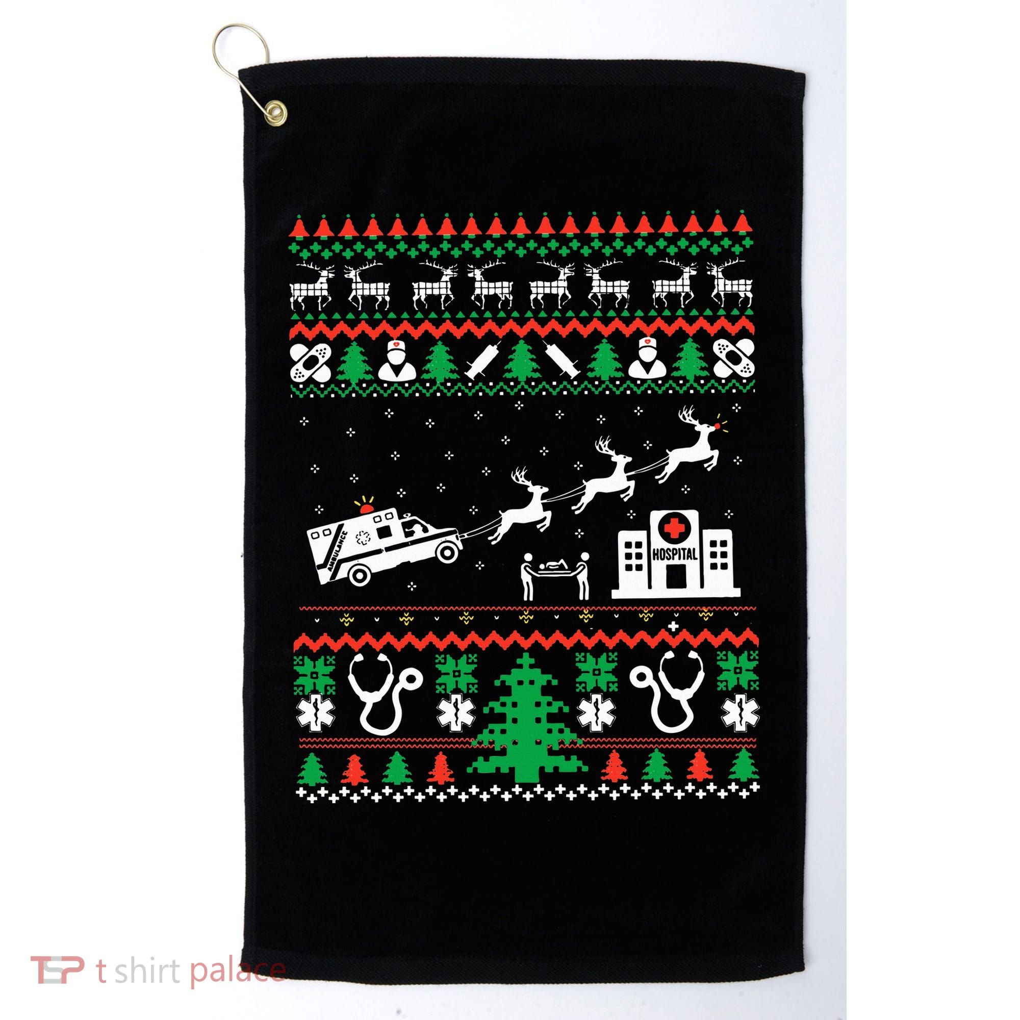 Christmas Ambulance Ugly Sweater Emergency Medical EMT Golf Towel
