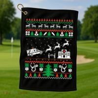 Christmas Ambulance Ugly Sweater Emergency Medical EMT Golf Towel thumb 1