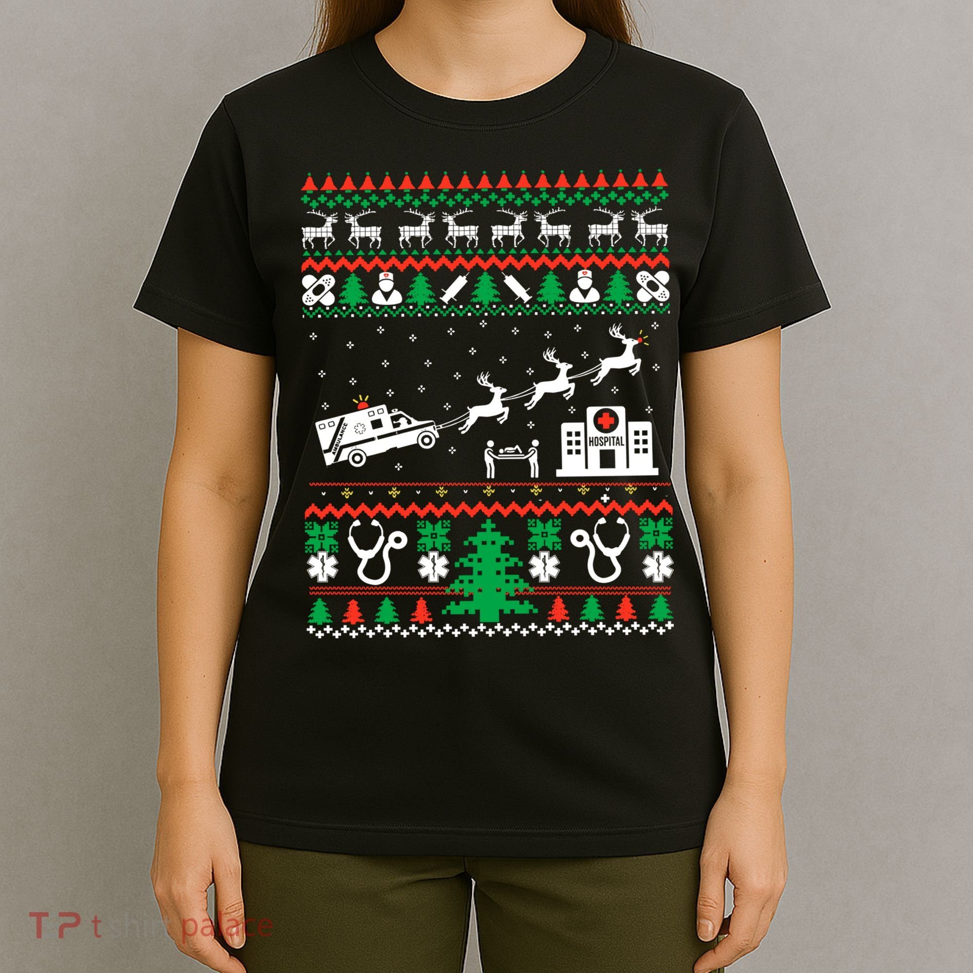 Christmas Ambulance Ugly Sweater Emergency Medical Emt T-Shirt