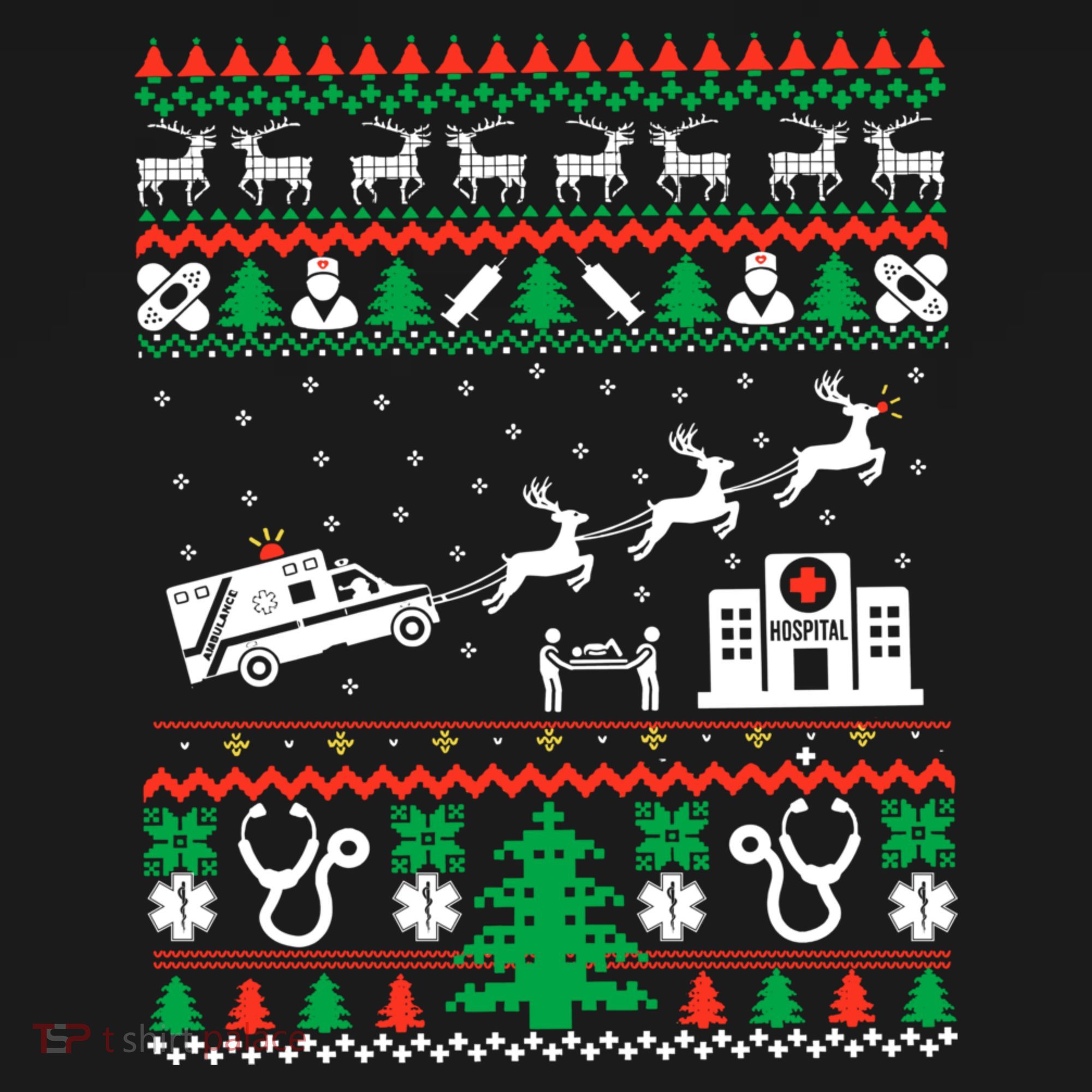 Christmas Ambulance Ugly Sweater Emergency Medical Emt T-Shirt