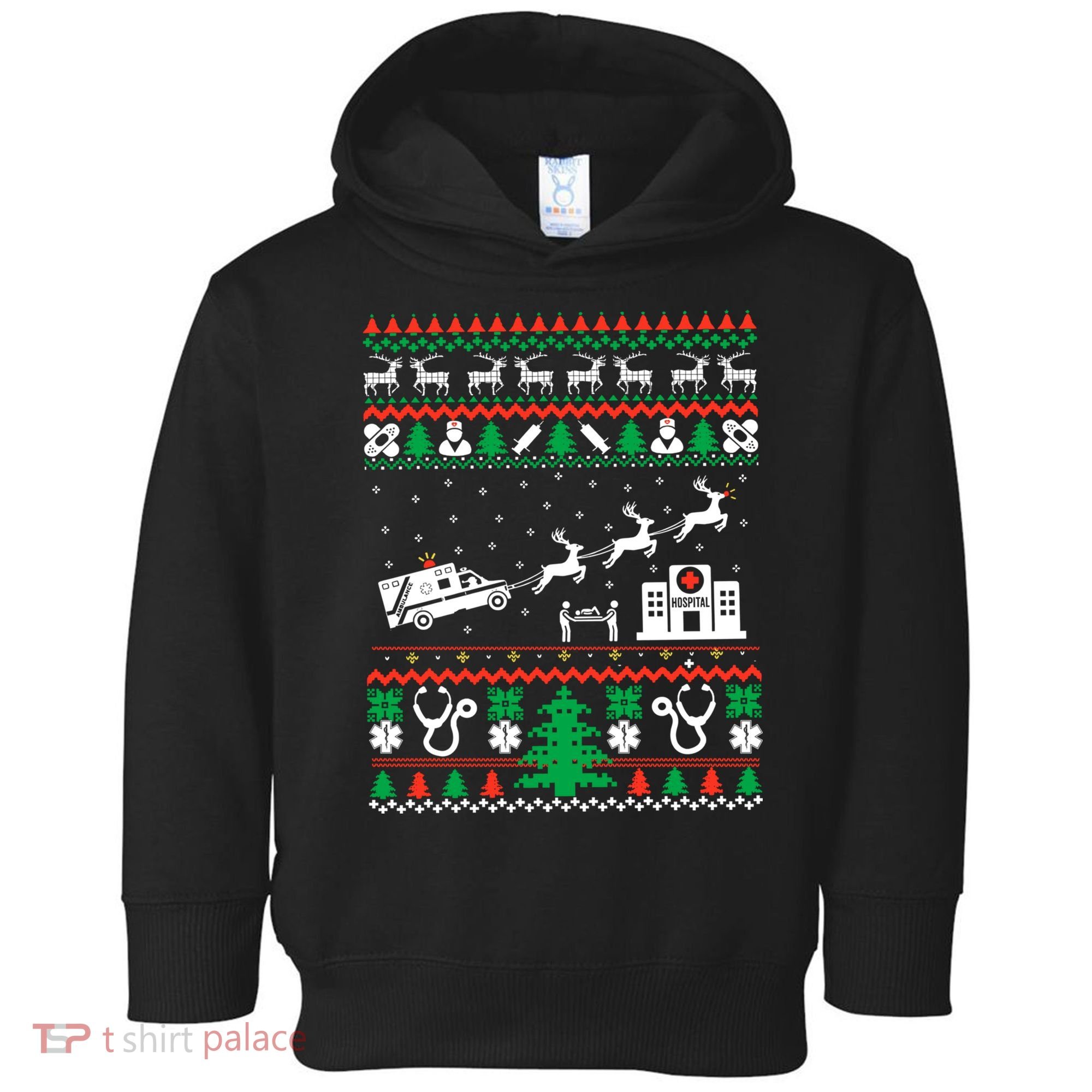 Christmas Ambulance Ugly Sweater Emergency Medical Emt Toddler Hoodie
