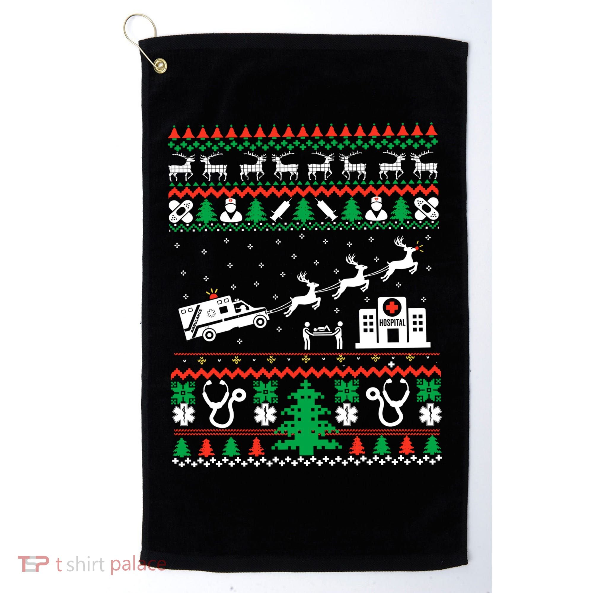 Christmas Ambulance Ugly Sweater Emergency Medical Emt Golf Towel