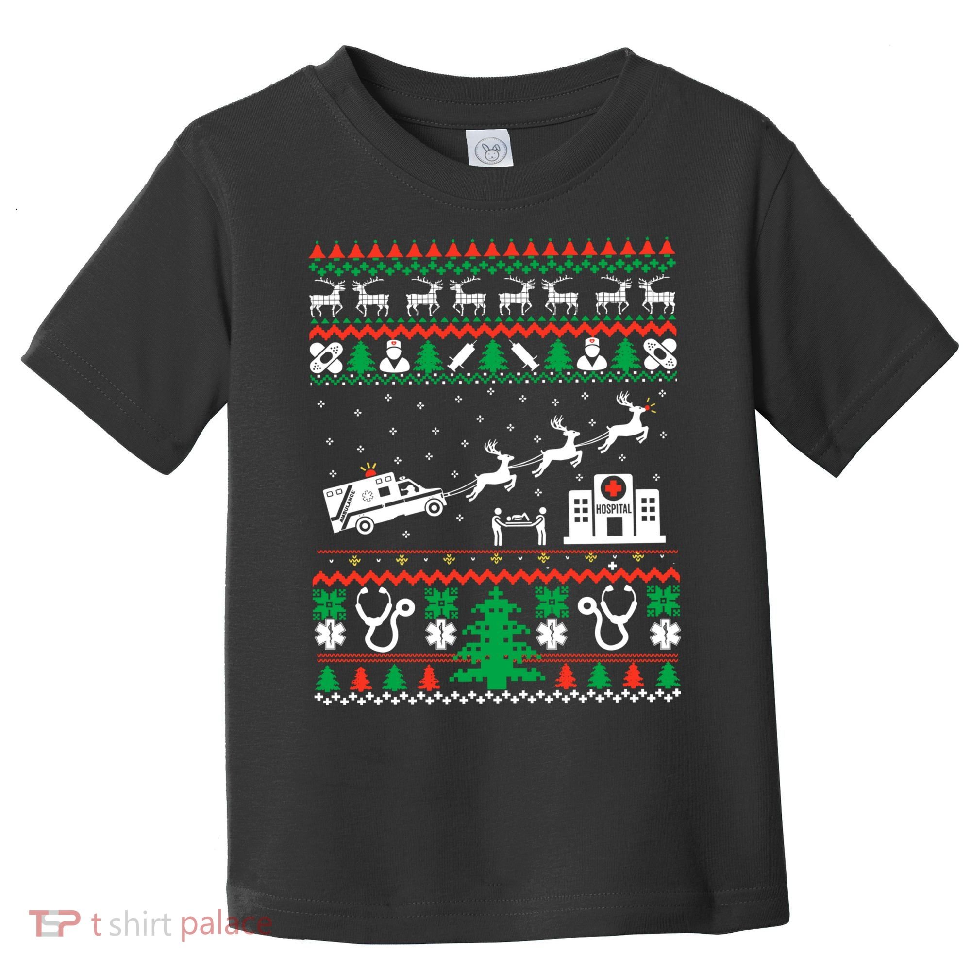 Christmas Ambulance Ugly Sweater Emergency Medical Emt Toddler T-Shirt