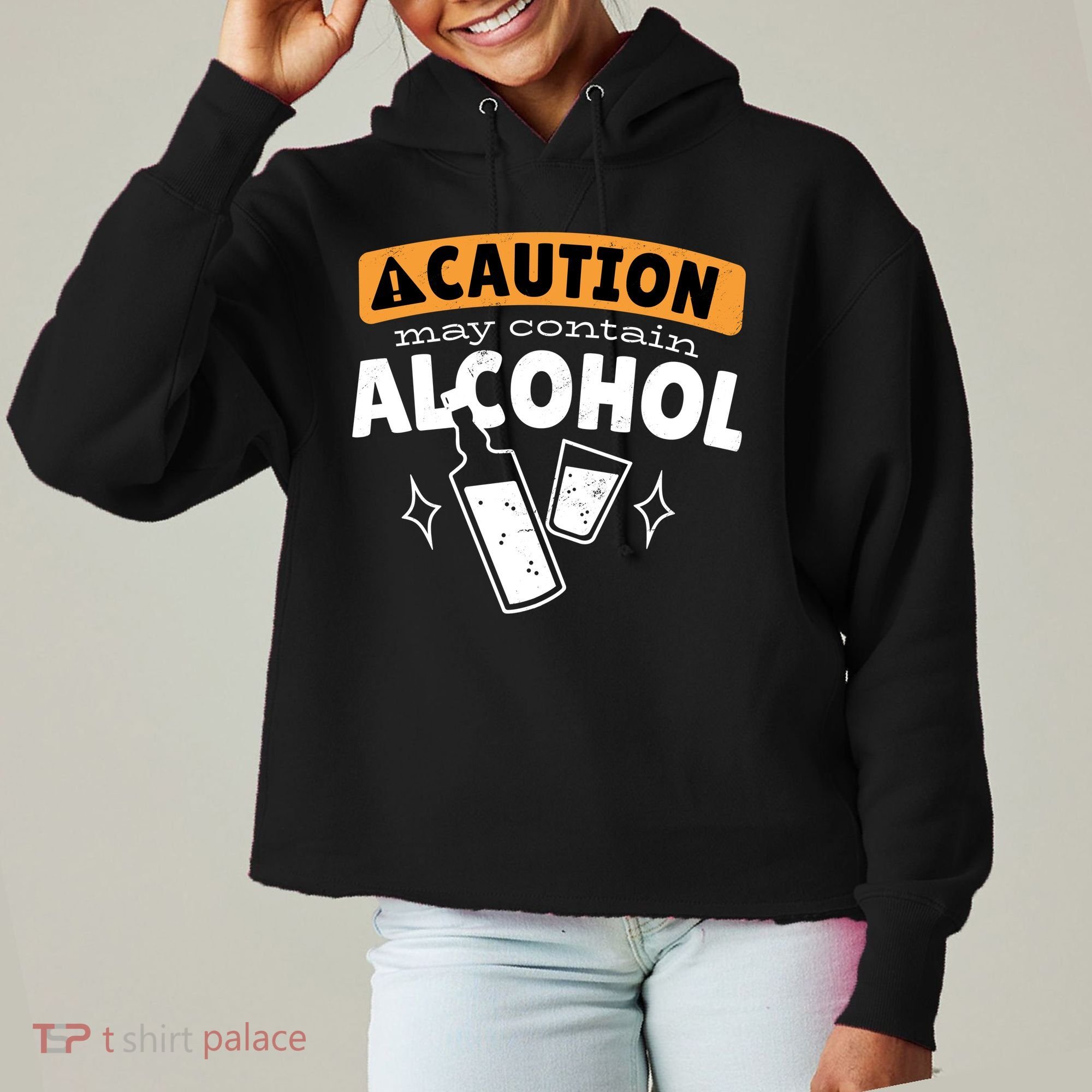 Caution May Contain Alcohol Ladies Heavyweight Boxy Pullover Hoodie