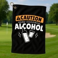 Caution May Contain Alcohol Golf Towel thumb 1