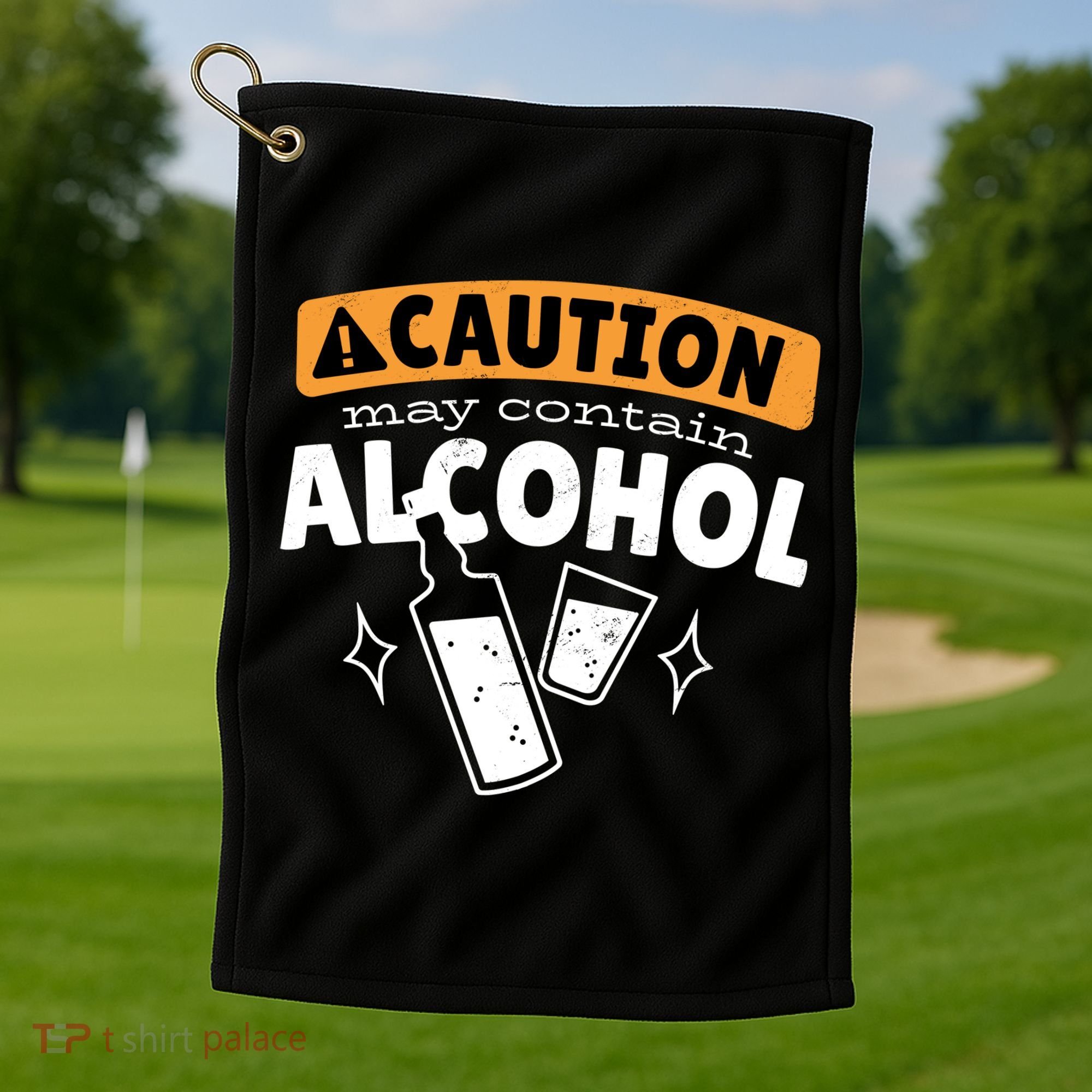 Caution May Contain Alcohol Golf Towel