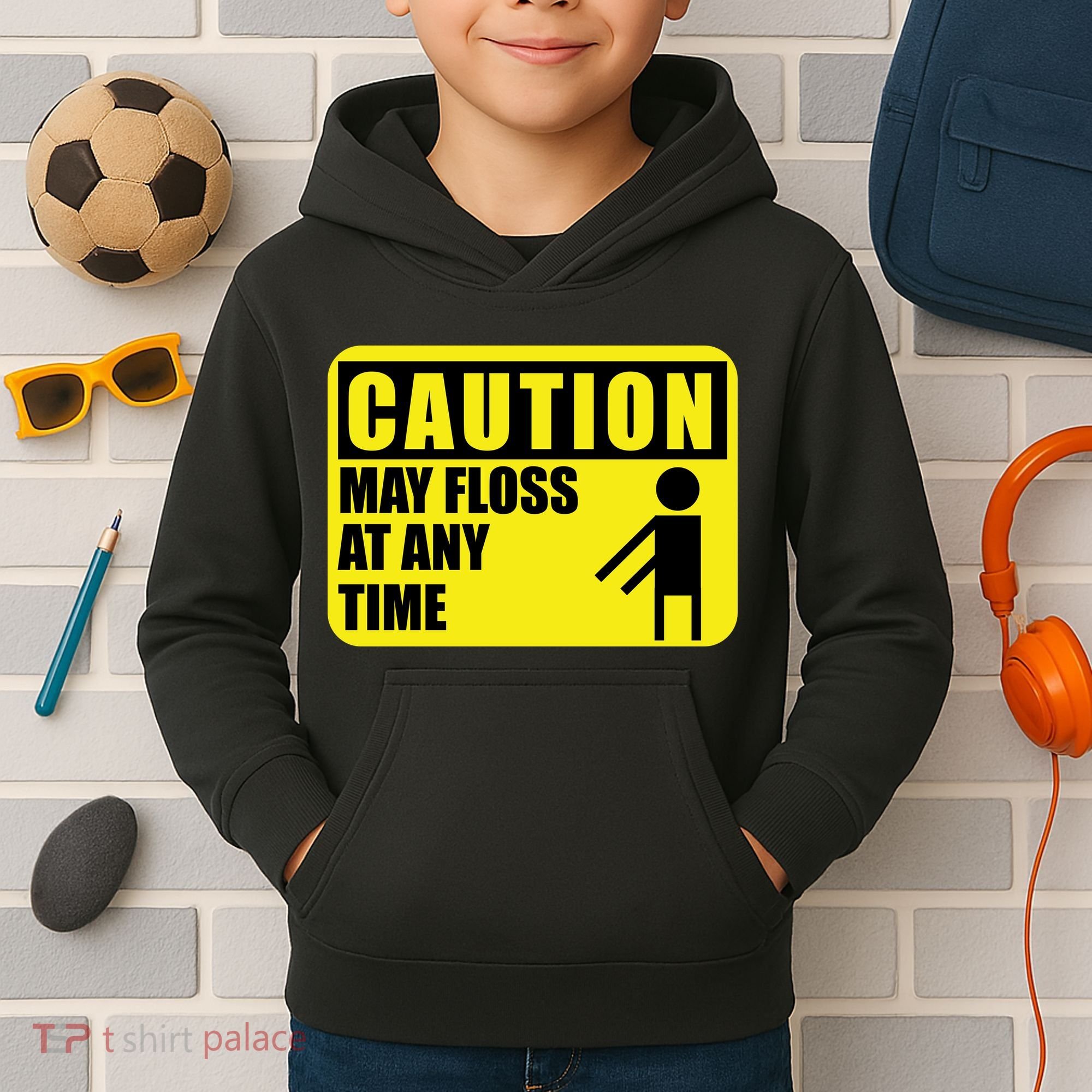 Caution May Floss at Any Time Kids Hoodie