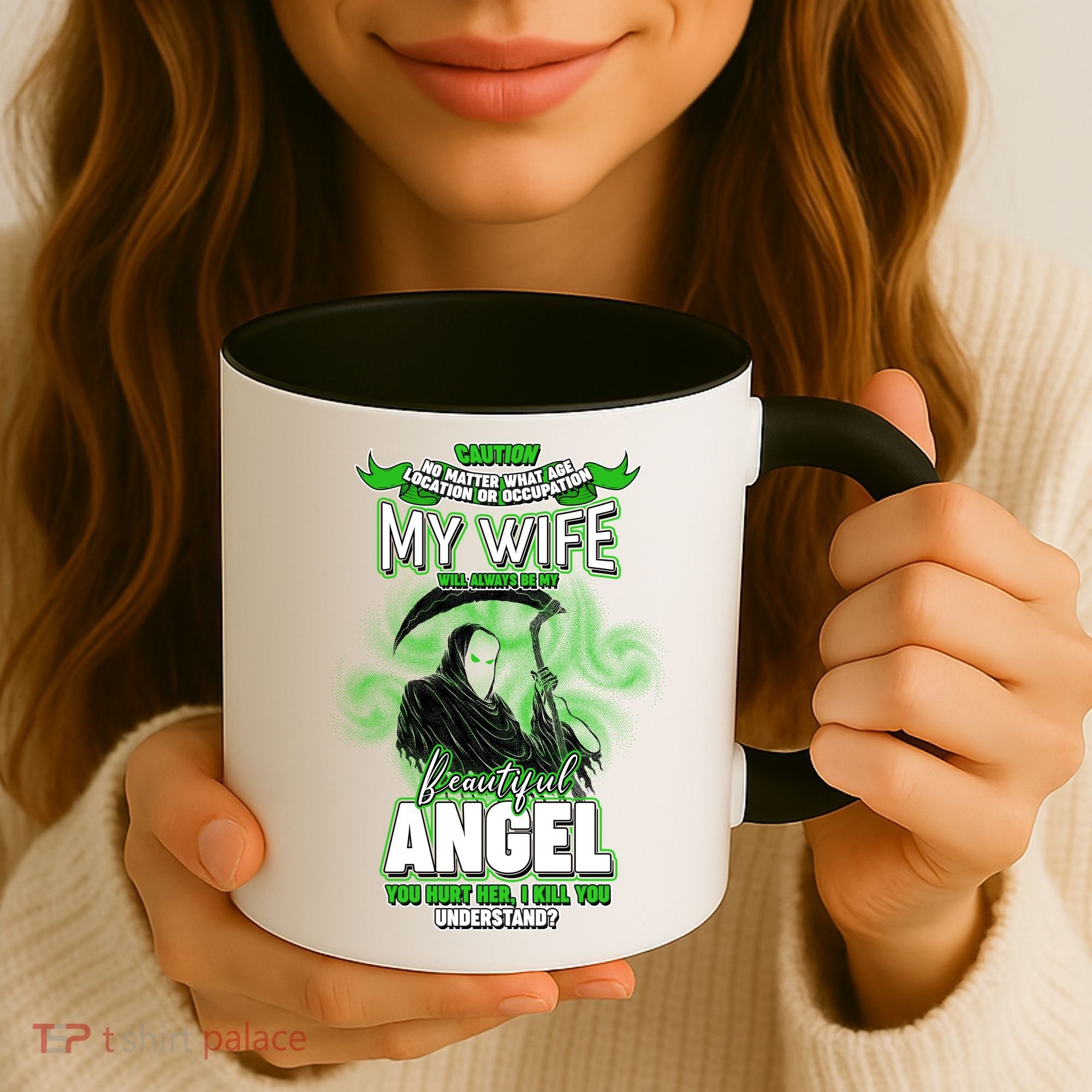 Caution My Wife Will Always Be My Beautiful Angel Hurt Her I Kill You Coffee Mug