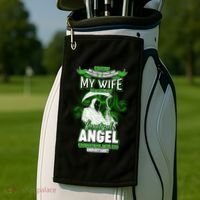 Caution My Wife Will Always Be My Beautiful Angel Hurt Her I Kill You Golf Towel thumb 2
