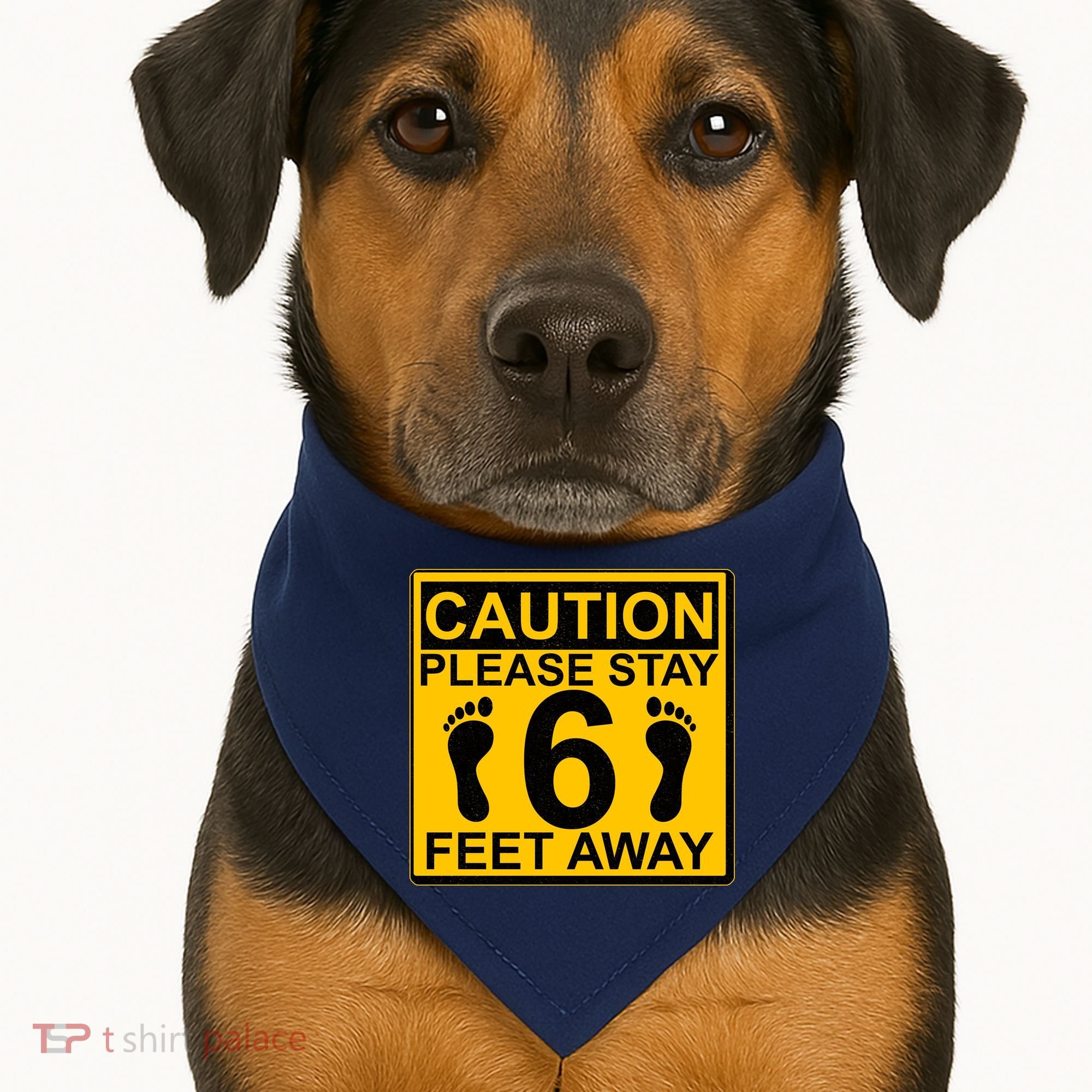 Caution Please Stay 6 Feet Away USA-Made Doggie Bandana