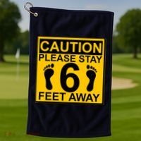 Caution Please Stay 6 Feet Away Golf Towel thumb 1