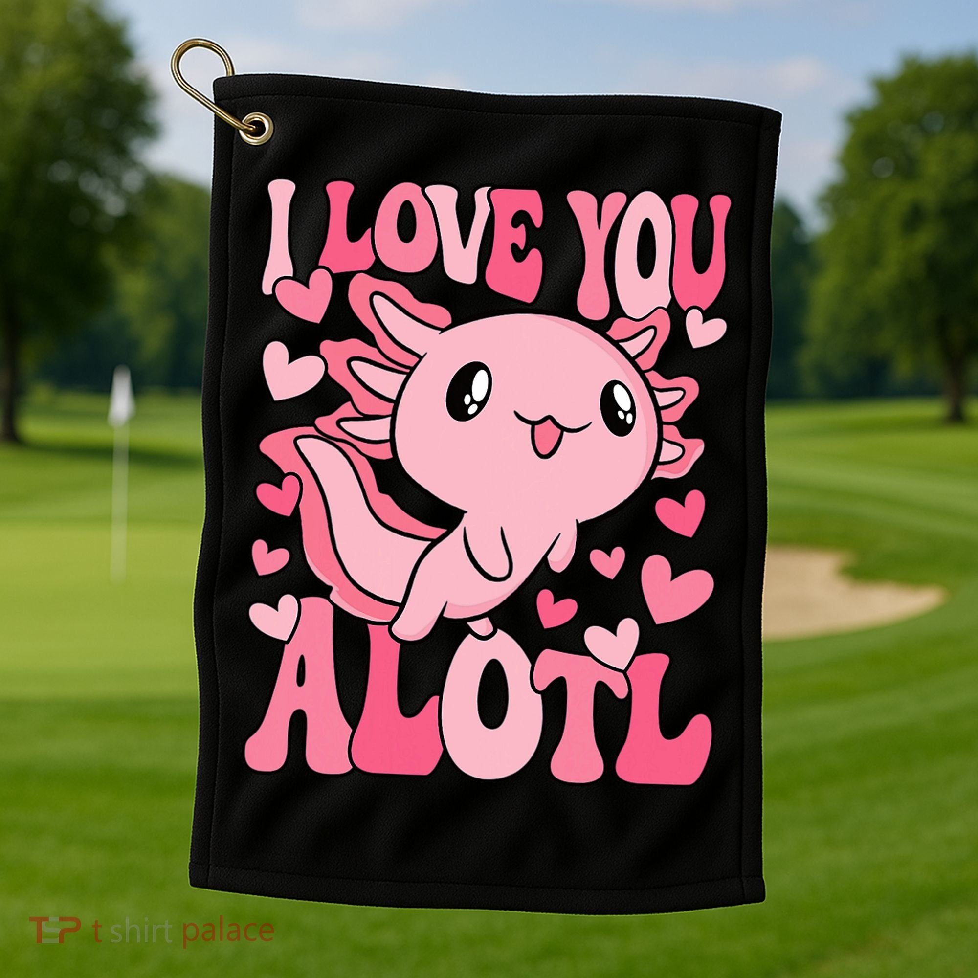 Cute Axolotl Valentines Day Valentine Golf Towel