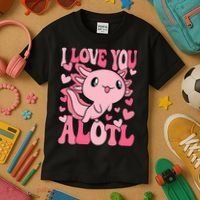 Cute Axolotl Valentines Day Valentine Kids T-Shirt thumb 3