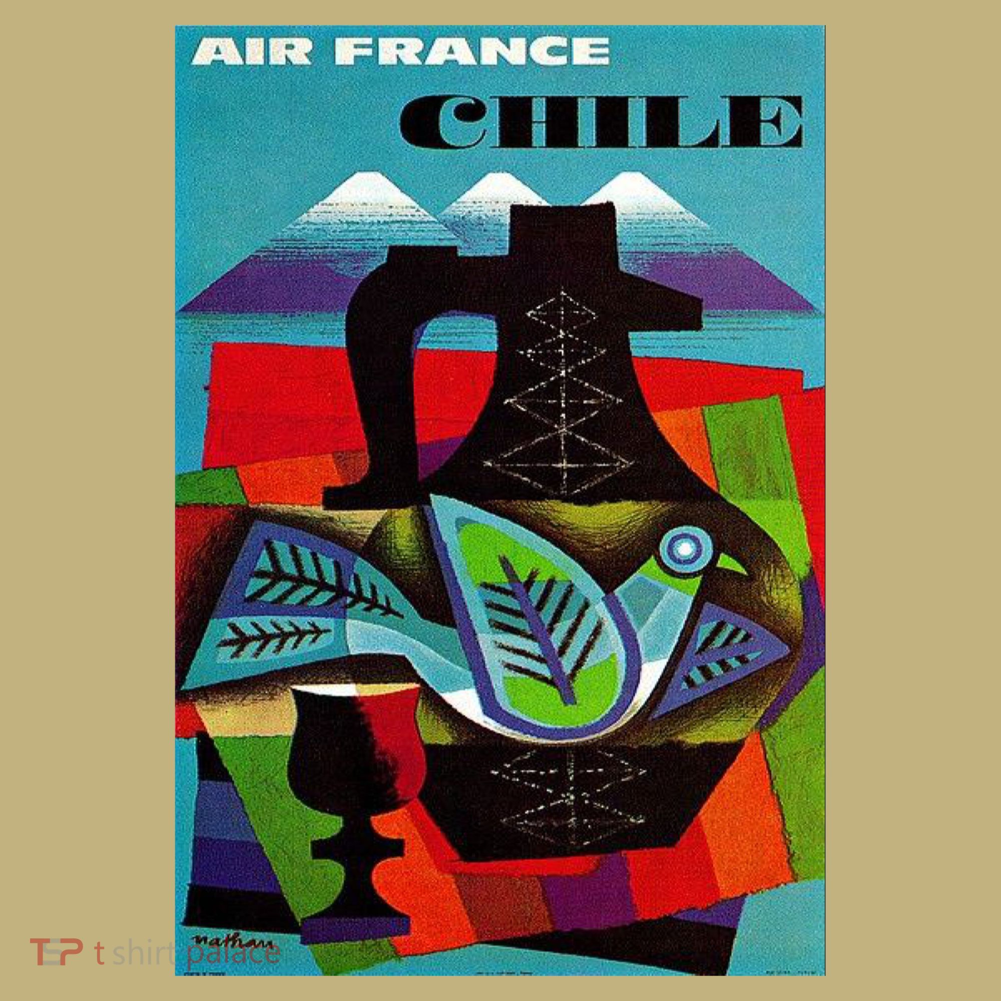 Chile Art Vintage Travel Poster Chilean Air France T-Shirt