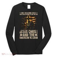 Christian American Veteran Patriotic Memorial Jesus Gift Long Sleeve Shirt thumb 0