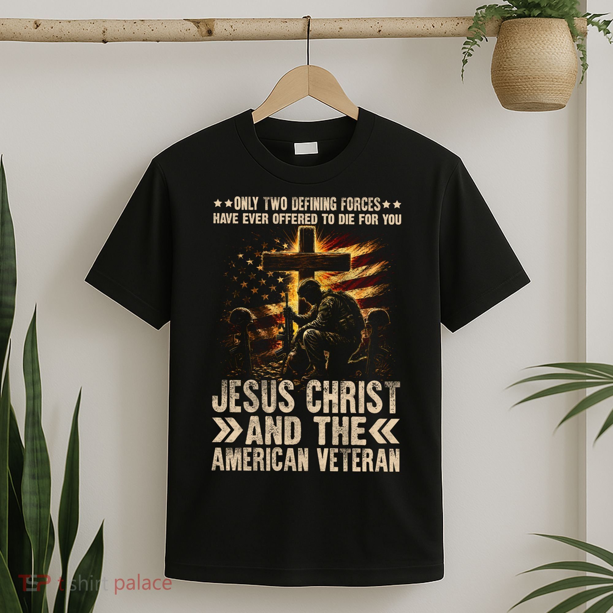 Christian American Veteran Patriotic Memorial Jesus Gift T-Shirt