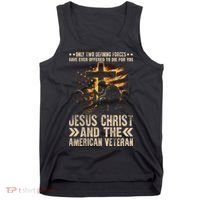 Christian American Veteran Patriotic Memorial Jesus Gift Tank Top thumb 0
