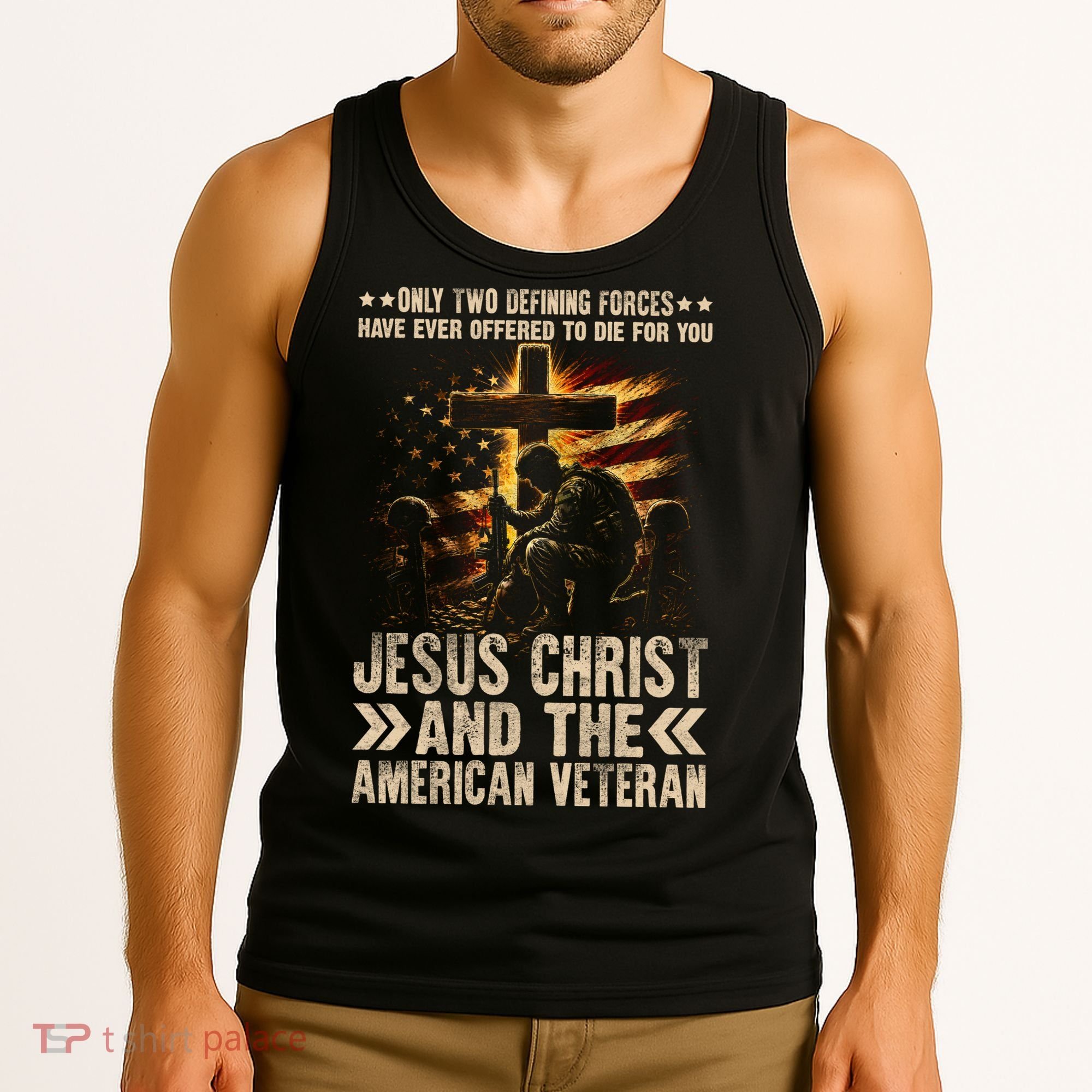 Christian American Veteran Patriotic Memorial Jesus Gift Tank Top