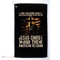 Christian American Veteran Patriotic Memorial Jesus Gift Golf Towel thumb 0