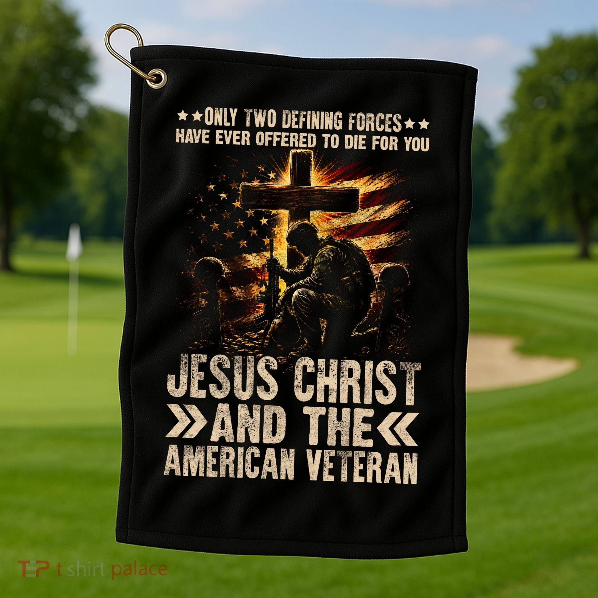 Christian American Veteran Patriotic Memorial Jesus Gift Golf Towel