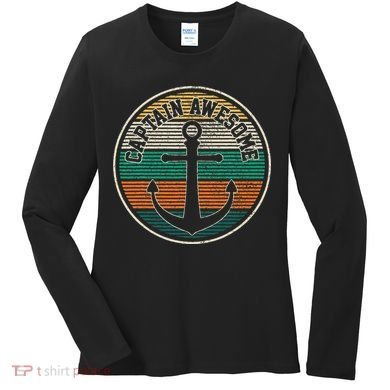 Captain Awesome Vintage Anchor Funny Sailing Boating Gift Women's Long Sleeve Shirt