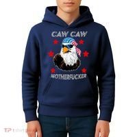 Caw Caw Motherfucker Funny Patriotic Eagle Kids Hoodie thumb 4