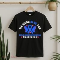 Child Abuse Warrior Prevention Month Blue Ribbon Awareness T-Shirt thumb 2