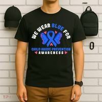 Child Abuse Warrior Prevention Month Blue Ribbon Awareness T-Shirt thumb 6