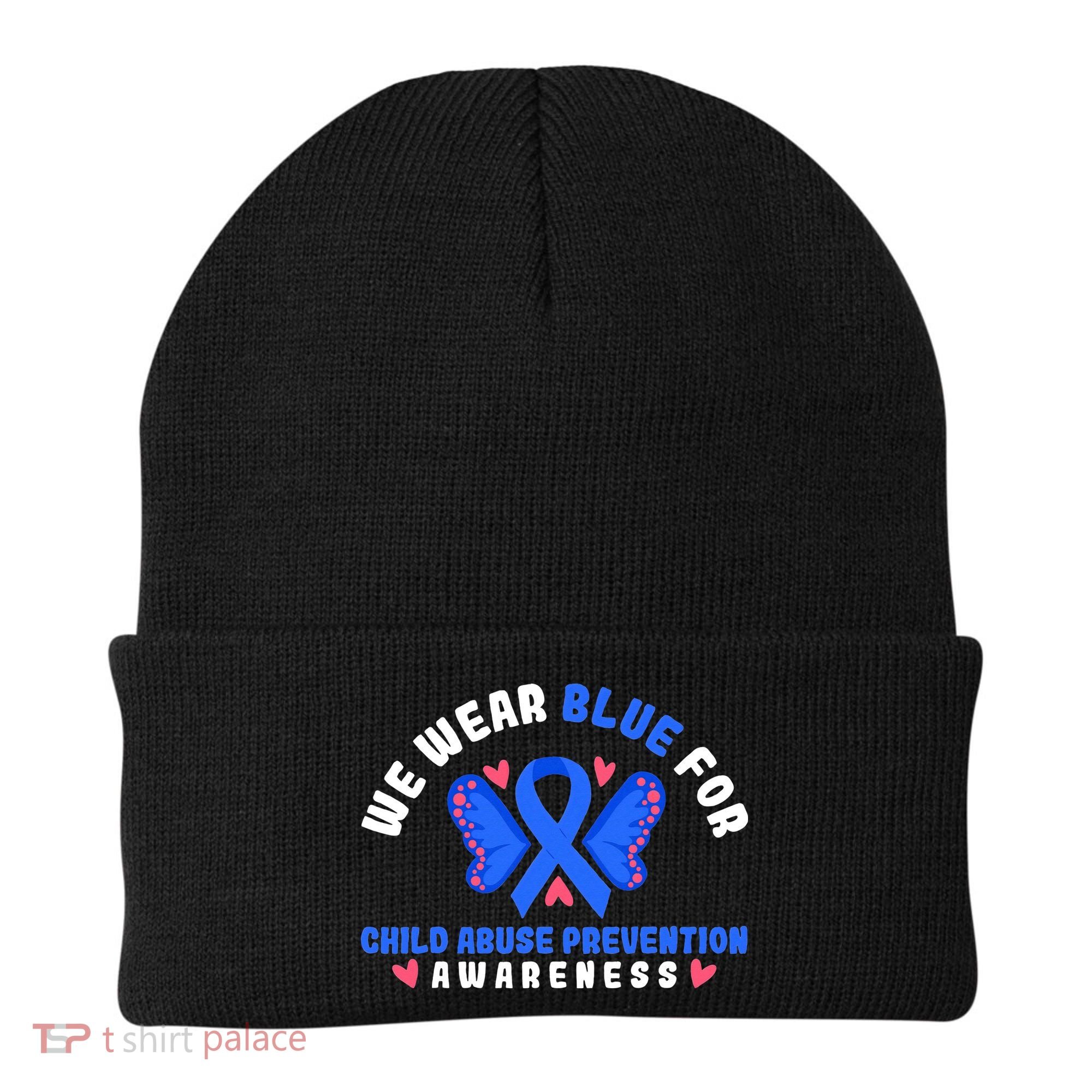 Child Abuse Warrior Prevention Month Blue Ribbon Awareness Beanie