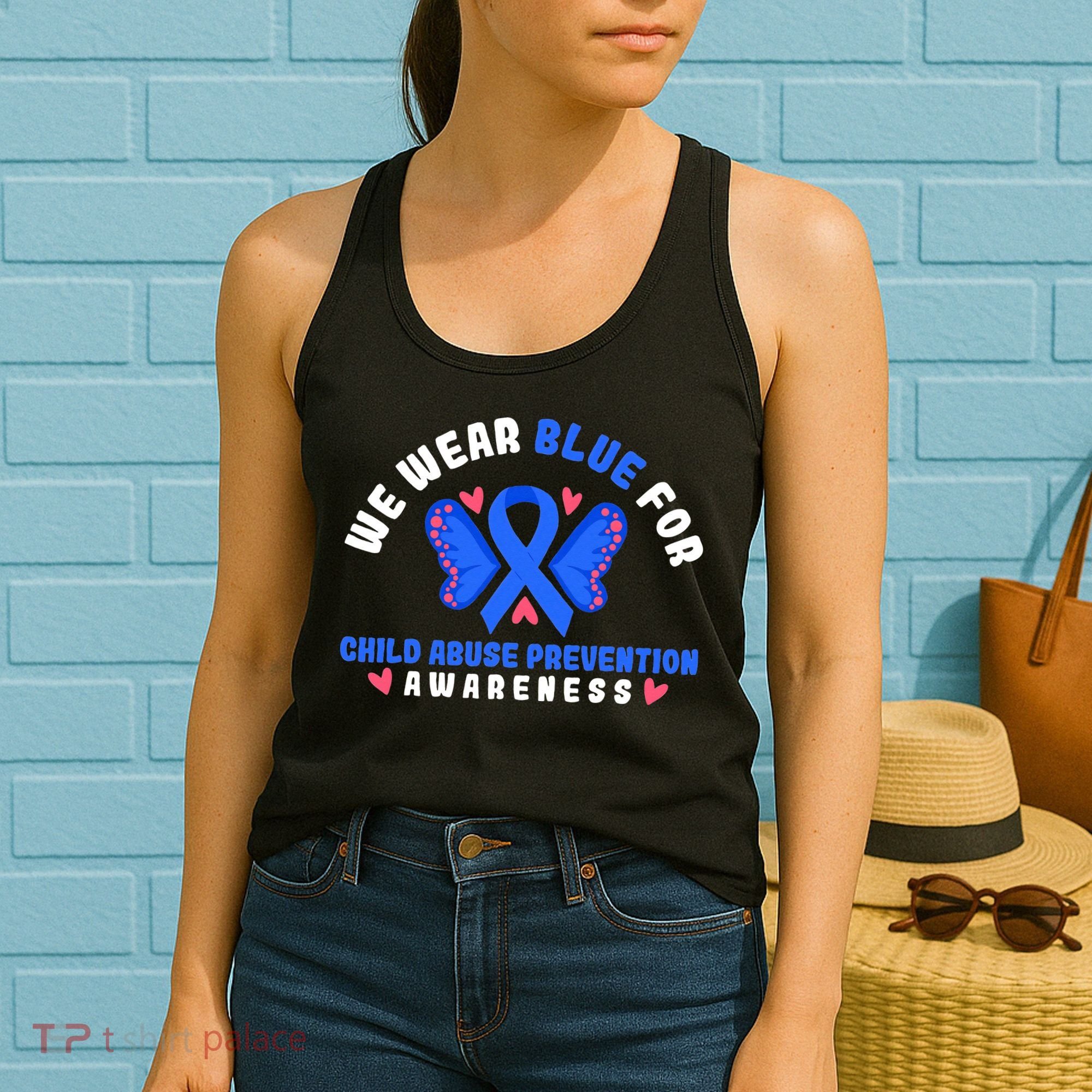 Child Abuse Warrior Prevention Month Blue Ribbon Awareness Women's Tank Top
