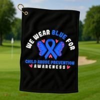 Child Abuse Warrior Prevention Month Blue Ribbon Awareness Golf Towel thumb 1