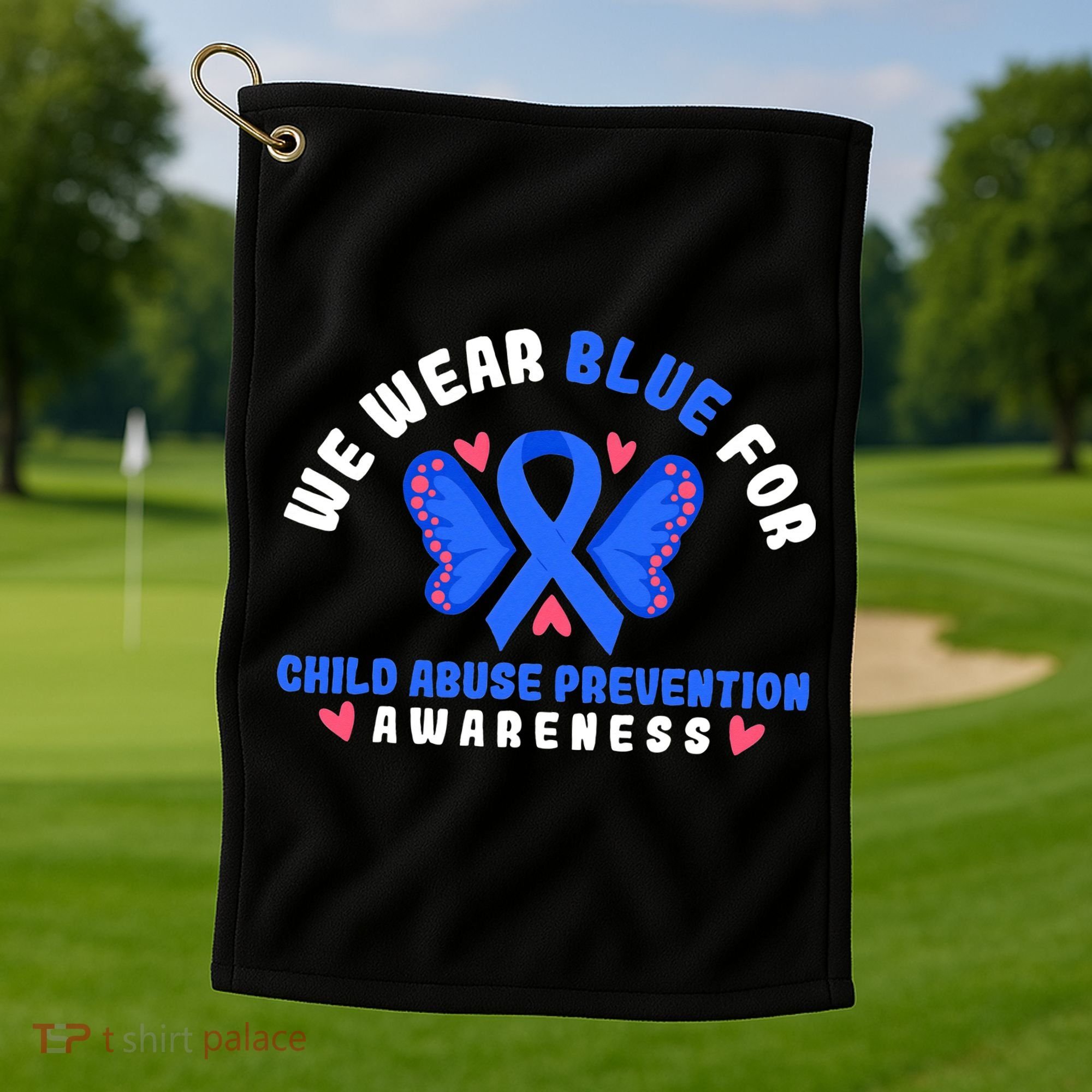 Child Abuse Warrior Prevention Month Blue Ribbon Awareness Golf Towel