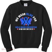 Child Abuse Warrior Prevention Month Blue Ribbon Awareness Kids Sweatshirt thumb 0