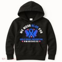 Child Abuse Warrior Prevention Month Blue Ribbon Awareness Kids Hoodie thumb 0