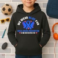 Child Abuse Warrior Prevention Month Blue Ribbon Awareness Kids Hoodie thumb 2