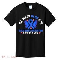 Child Abuse Warrior Prevention Month Blue Ribbon Awareness Kids T-Shirt thumb 0