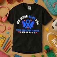 Child Abuse Warrior Prevention Month Blue Ribbon Awareness Kids T-Shirt thumb 3