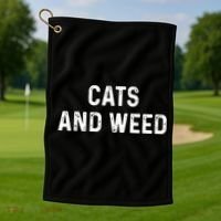 Cats And Weed Funny Cannabis Stoner Marijuana Cat Mom Dad Funny Gift Golf Towel thumb 1