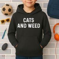 Cats And Weed Funny Cannabis Stoner Marijuana Cat Mom Dad Funny Gift Kids Hoodie thumb 2
