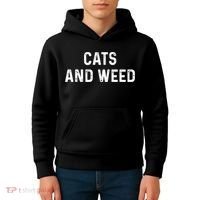 Cats And Weed Funny Cannabis Stoner Marijuana Cat Mom Dad Funny Gift Kids Hoodie thumb 4