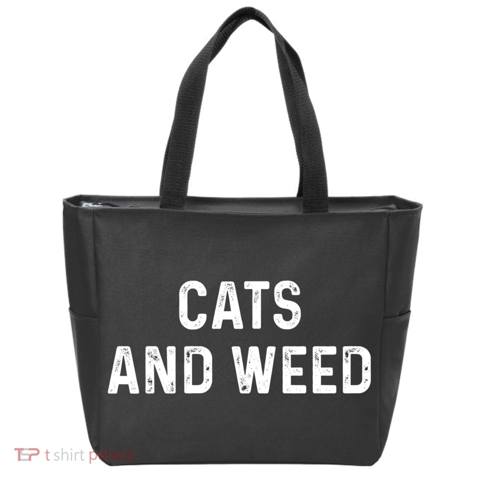 Cats And Weed Funny Cannabis Stoner Marijuana Cat Mom Dad Funny Gift Tote Bag