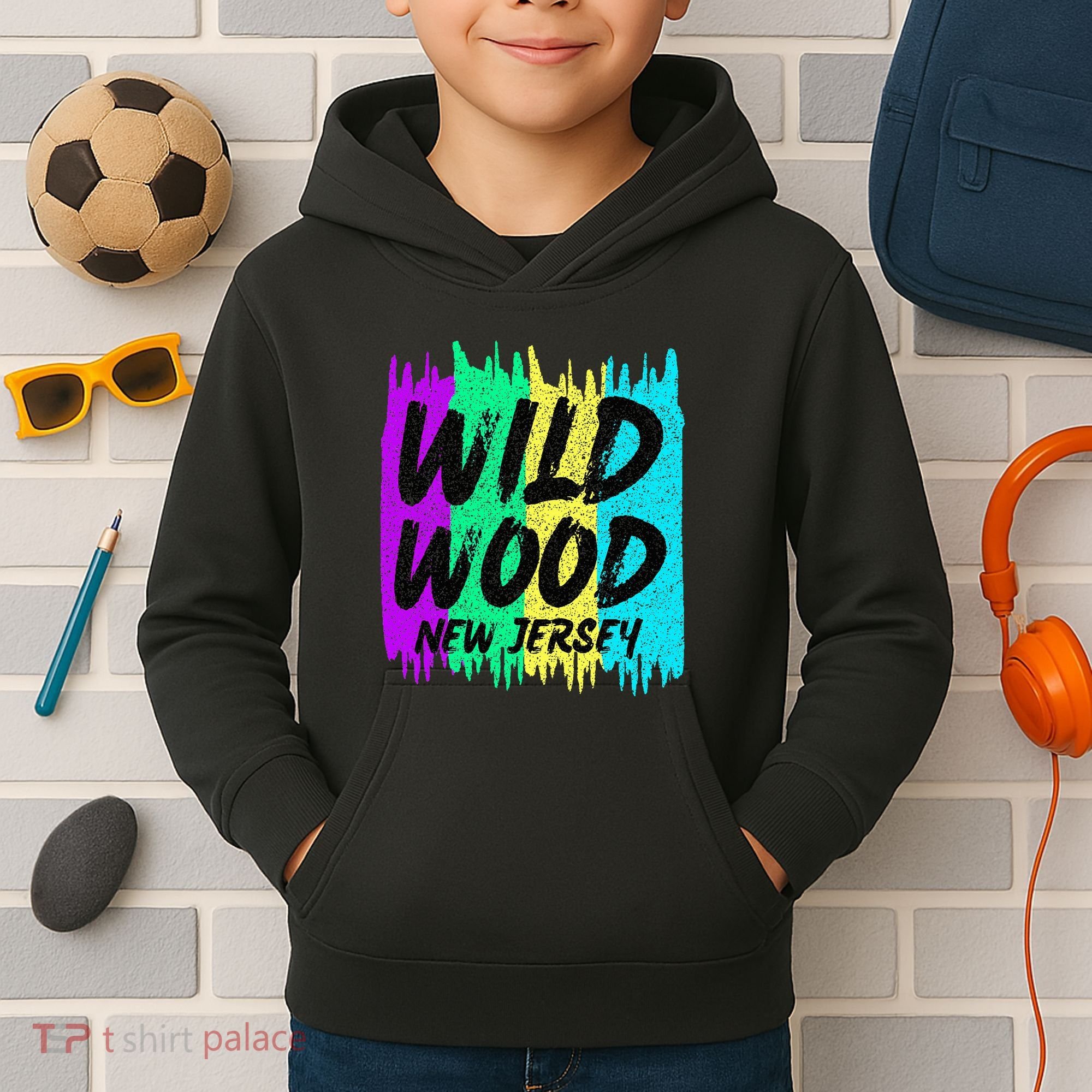 Cool Artsy Wild Wood New Jersey Beach Lover Boardwalk Kids Hoodie
